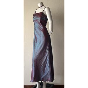 Vintage Y2K Mermaidcore Iridescent Gown Purple Teal Beaded Slip Dress small?